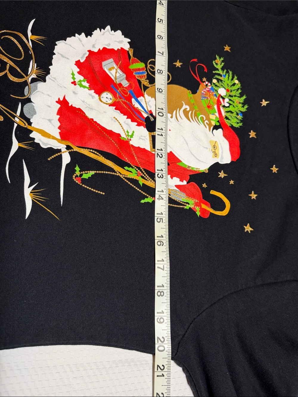 Holiday Time Black Crewneck Sweater with Santa ‘Believe’ Graphic - Picture 5 of 8